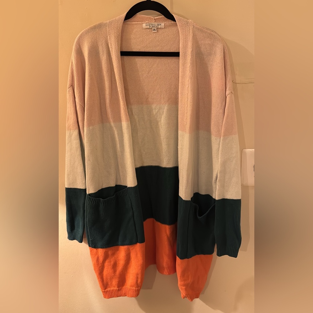 Colorblock Open Front Cardigan